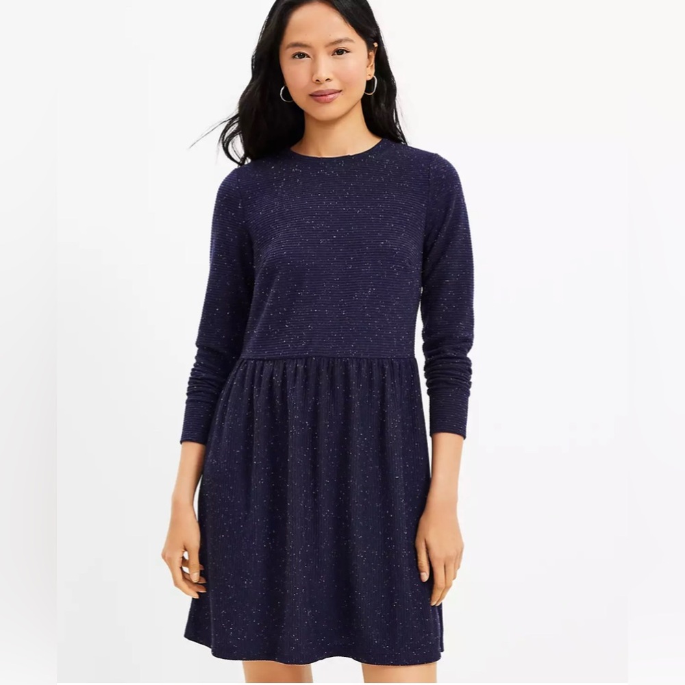 Loft speckled sweater dress. Navy Blue. Small Petite.